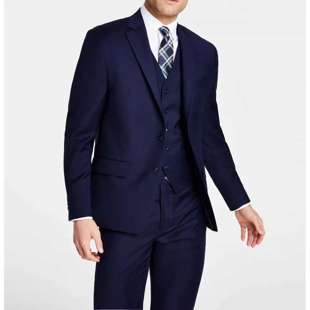 Michael Kors Mens Classic-fit 2-pc Suit Jacket Blazer Pants 42R 36W 30 Navy Wool